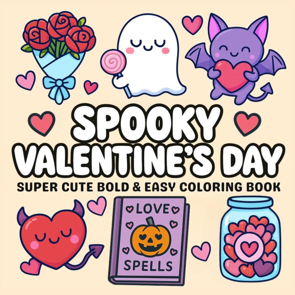 Spooky Valentine's Day: Super Cute Bold & Easy Coloring Book Featuring Romantic Love-Themed Designs