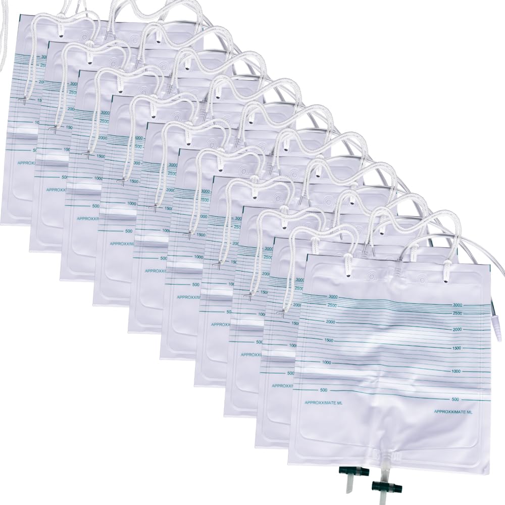VWJ 3000mL Urinary Drainage Bags, 10 Packs Drain Bags with Anti-Reflux, Extra Large Volume Urine Bag with Easy Drain Switch, Urinary Bags for Health Aids