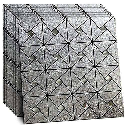 XUANINY 10 hojas de azulejos autoadhesivos para salpicaduras de vidrio, molino de viento y vidrio, azulejos de mosaico de aluminio para decoración de cocina, chimenea, baño, dormitorio (10 hojas
