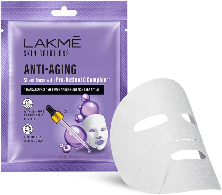 Lakme Solutions Sheet Mask Anti-Aging with Pro Retinol C Complex~ 25ml (1 Count)