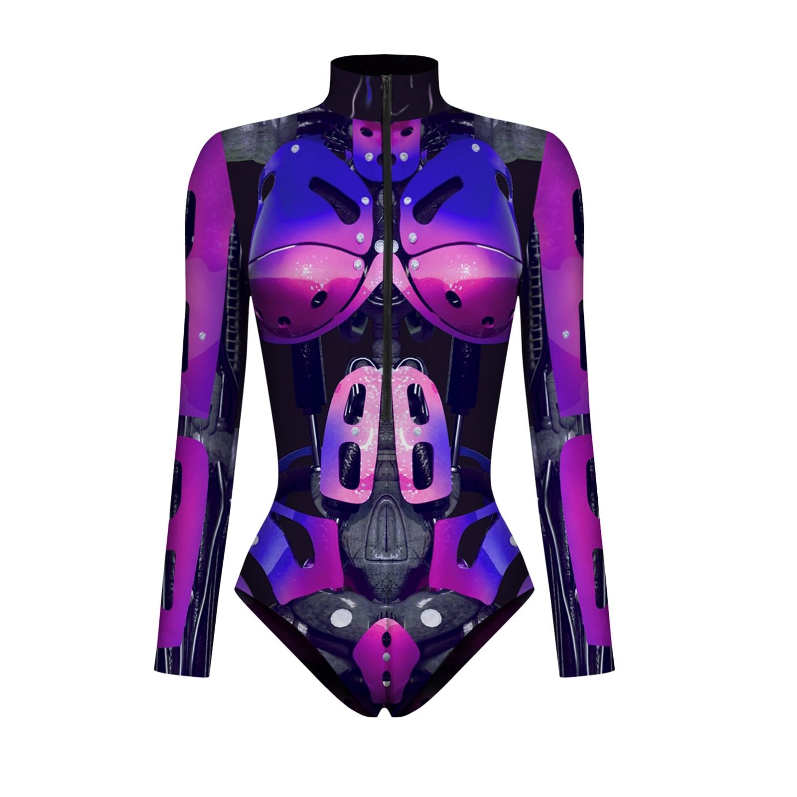 Generisch Costume di Halloween per carnevale, feste a tema, per adulti, cosplay, abbigliamento da donna, a maniche lunghe, con stampa digitale, chiusura lampo, tuta aderente per cosplay, feste, body