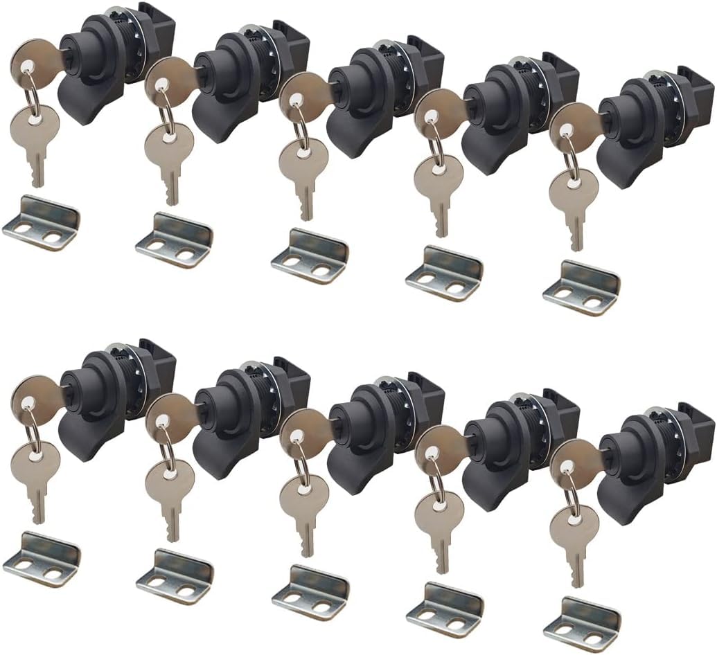 TANFEI Push Button Lock, Push Open Latch for Marine Boat Toolbox,Camper Glovebox,RV Glove Box (with Key, 10 pack), Black