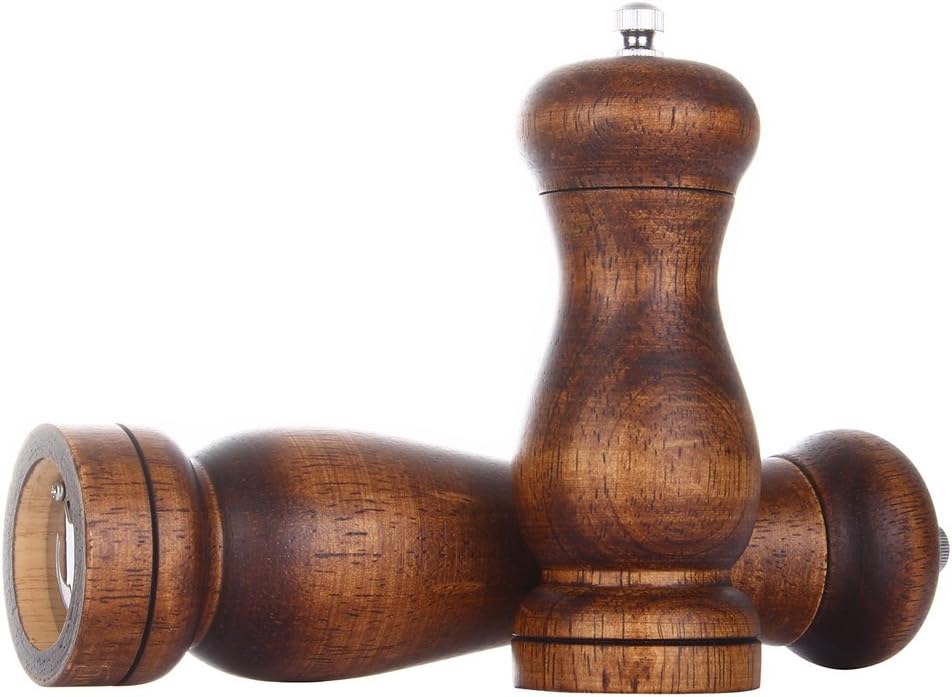 Dianoo 2pcs Wood Salt and Pepper Grinder Pepper Mill and Salt Shaker Set Wooden with Ceramic Core Women Body Shape 5 Inch and 8 Inch - Image 3