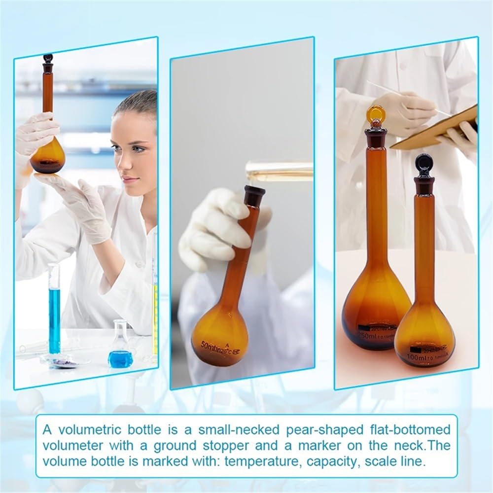 1 pz. Vetreria for matraccio volumetrico in vetro marrone con tappo, fornitura da laboratorio trasparente 5 ml a 2000 Attrezzature da laboratorio