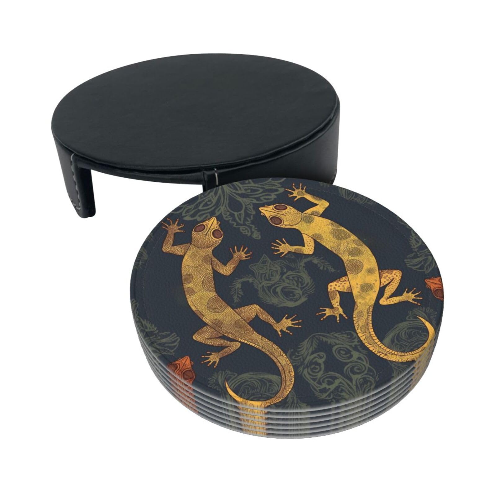Onderzetters met slangenprint voor drankjes, 6 stuks, lederen onderzetters met houder, waterdichte onderzettersets, drinkonderzetters, mokken, mat, hittebestendige bekerpad voor woonkamer, keuken Onderzetters met slangenprint voor drankjes, 6 stuks, lederen onderzetters met houder, waterdichte onderzettersets, drinkonderzetters, mokken, mat, hittebestendige bekerpad voor woonkamer, keuken