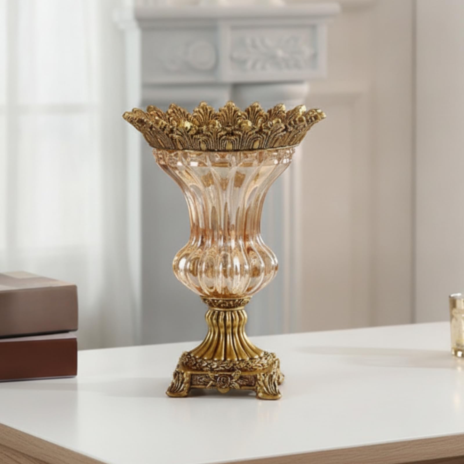 Vaso in Vetro con Base in Resina Elegante Vaso di Vetro con Base Decorativo Oggetto D'arredo per Interior Designer, Fioristi, Ingresso, style to 1