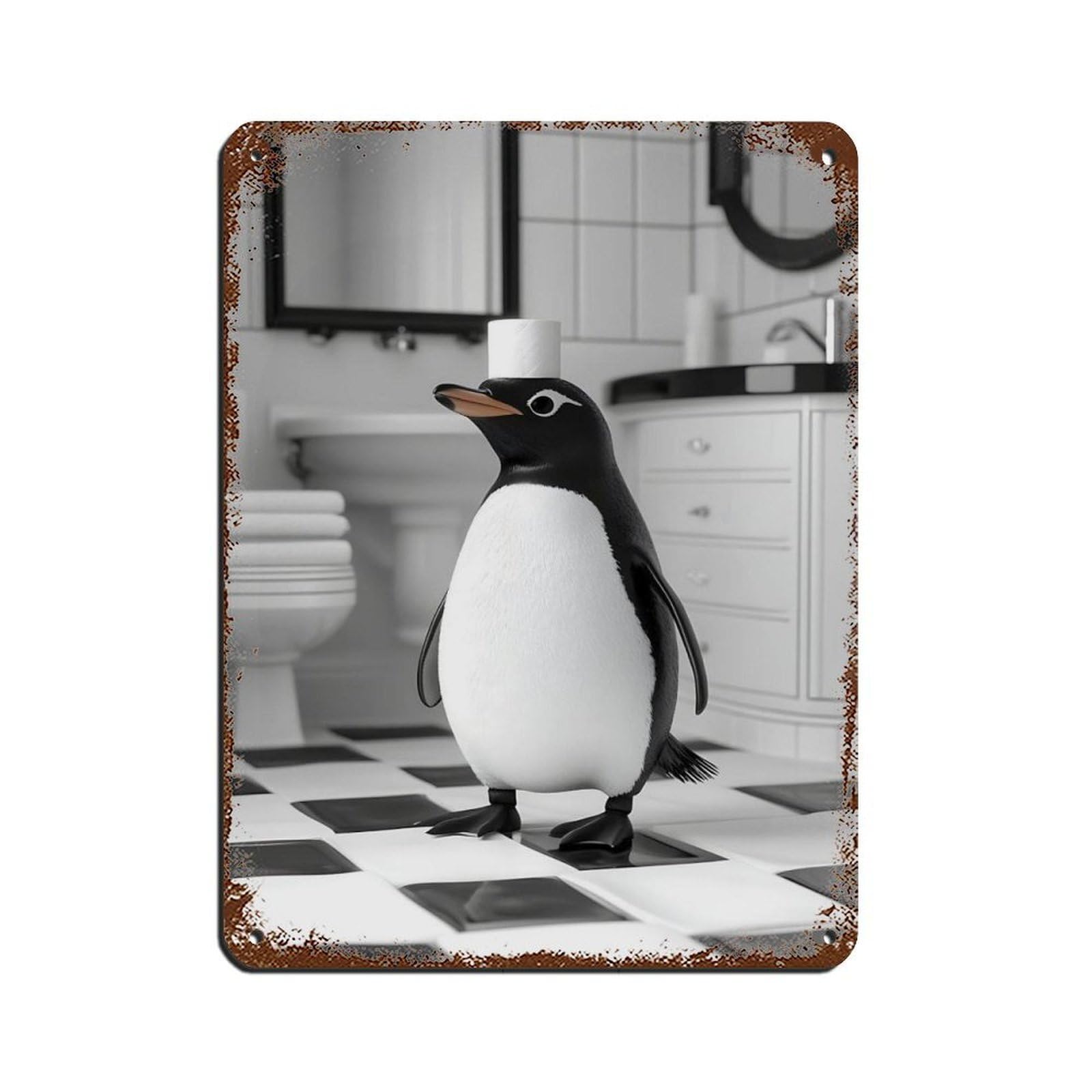 Adorable Penguin Bathroom Retro Poster Metal Tin Sign Chic Art Retro Iron Painting Bar People Cave Cafe Family Garage Poster Wall Decoration 12x16inch(30x40cm)