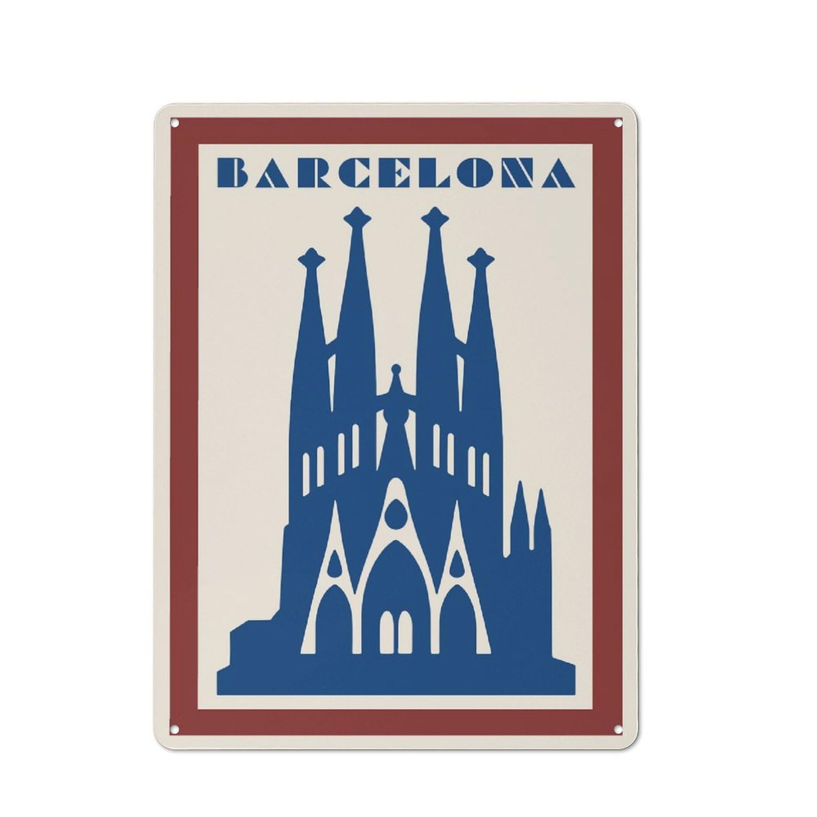 Metal Wall Plaque with Barcelona Sagrada Familia Vintage Design 40x30cm, Retro Room Wall Plaque for Home, Shop, Pub Or Studio Wall