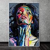  Ling88 Tableau Decoration Murale, Abstrait Aquarelle Graffiti Fille Portrait Toile Art Peinture Affiches Et Gravures Mur Art Photo Décoration pour Salon pour Chambre Esthétique - 50X70Cm