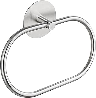 JXINLODGEG Towel Holder, Self Adhesive Towel Ring for Bathroom, SUS 304 Stainless Steel Hand Towel Rail Rack Wall Mounted Towel Hanger for Bathroom Organizer, Kitchen - Silvery