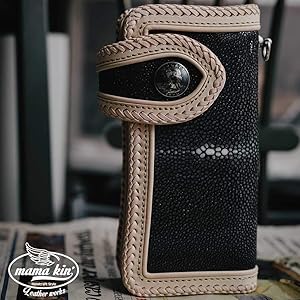 新品ライダーススティングレイウォレット 本革 長財布 希少エイ皮 クロスモチーフ スティングレイ レザー