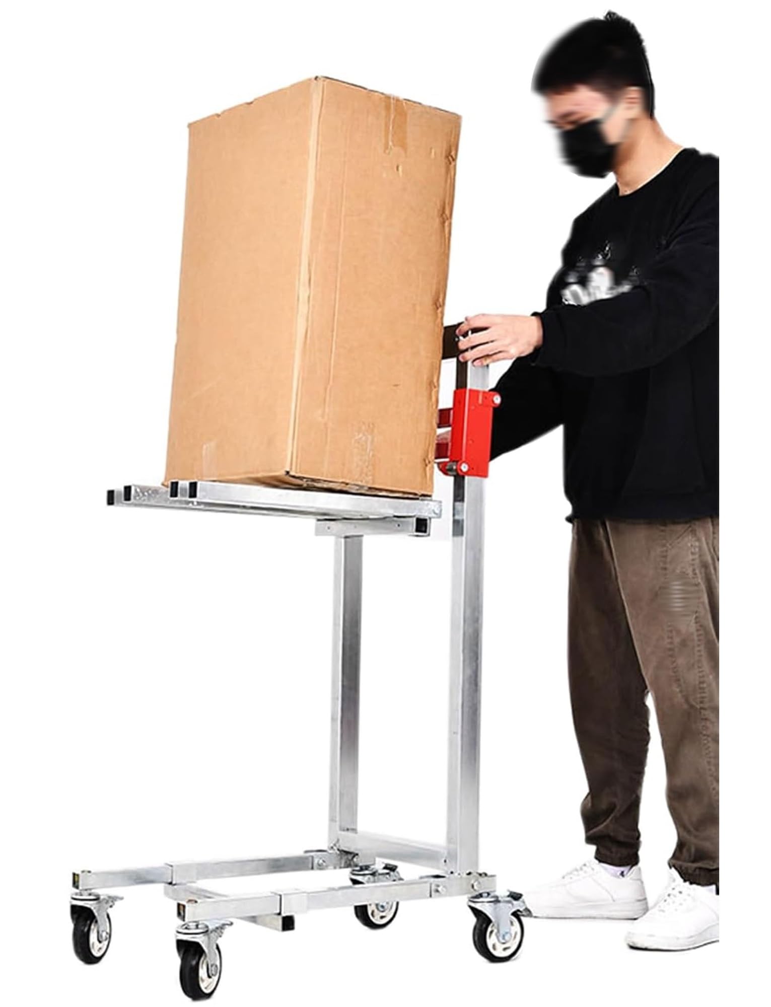Apilador manual de carretilla elevadora, carretilla elevadora de manivela resistente con diseño plegable para garaje doméstico, almacén y supermercado, capacidad de 130 libras