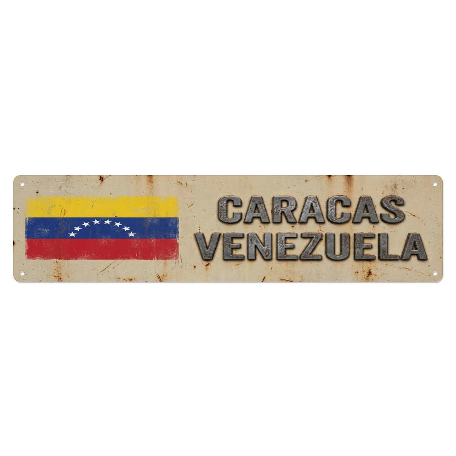 Tgrcjimh Style Metal Tin Sign Vintage Caracas Venezuela Flag Decor Rustic Travel