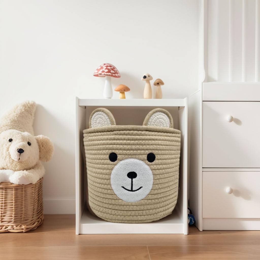 Cesta De Osito Para Bebé - 10x8 Pulgadas, Almacenamiento Juguetes Y Ropa
