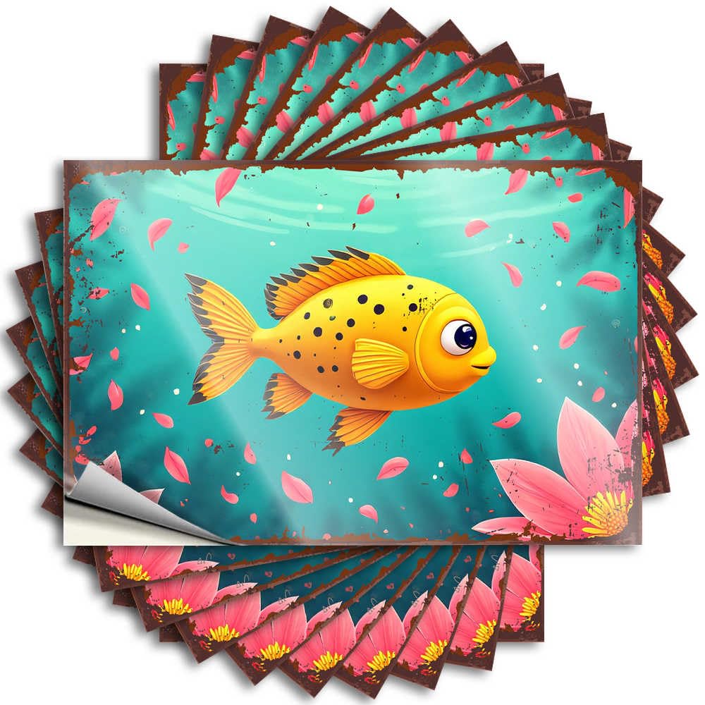 New Cover Decal | Underwater Adventure: A Colorful Fish Amidst Falling Petals Good Durable Vinyl Sticker Easy Apply for Quick(6X9CM)