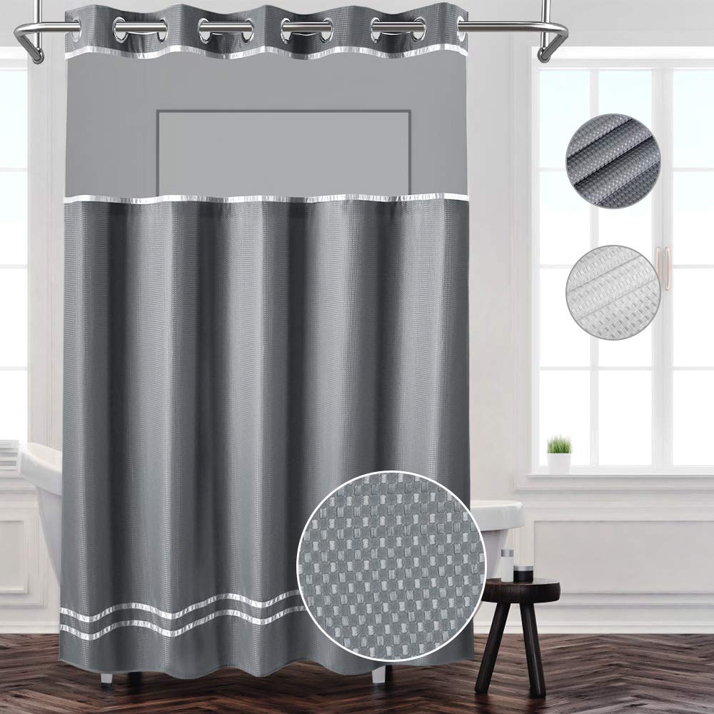 ARICHOMY Shower Curtain Set Waffle Weave Curtain 71 * 74 inch for Bathroom Grey Color…