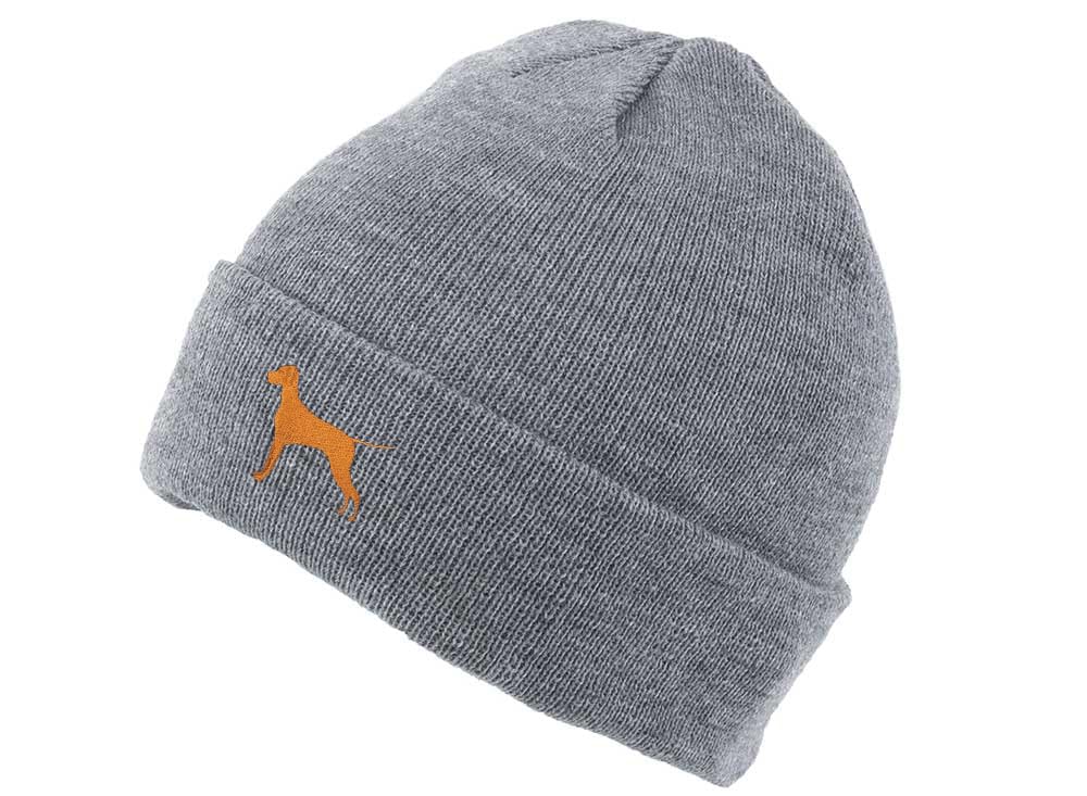 The House Of Dog Hungarian Vizsla Owner Gift. Classic Cuffed Unisex Beanie Ski Hat with Embroidered Design. Grey