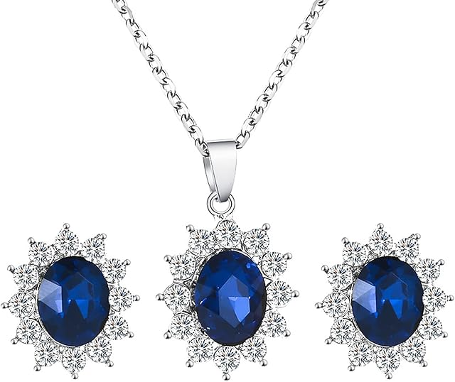 LucyneSwayne Jewellery Set Pendant Necklace Earrings Set for Women Sparkly Crystal Bridal Jewelry Sets Cubic Zirconia Jewellery