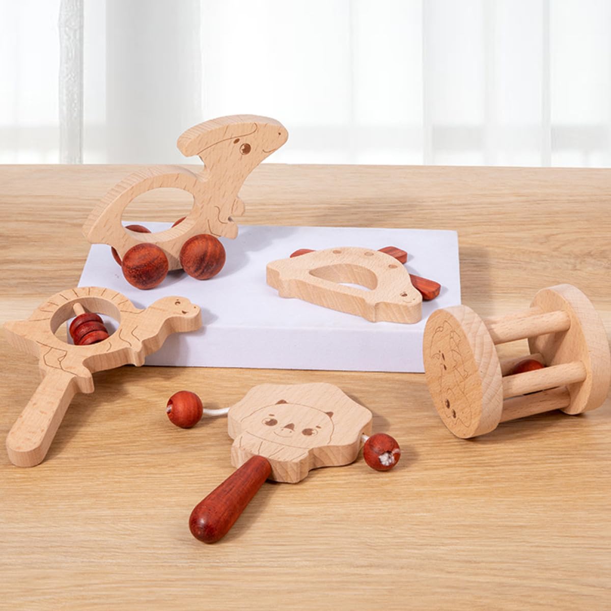 Abaodam Set 5 Pezzi Sonagli in Legno per Ragazzo Ragazza, Giocattoli Educativi Interattivi Campanelli Rilassanti, Regalo Sicuro in Legno Levigato per Piccoli e Stimolo Senso del Ritmo