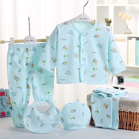 Fancy Walas Presents New Born Baby Summer Wear Baby Clothes 5Pcs Sets 100% Cotton Baby Boys Girls Unisex Baby Cotton/Summer Suit Infant Clothes First Gift for New Born Baby