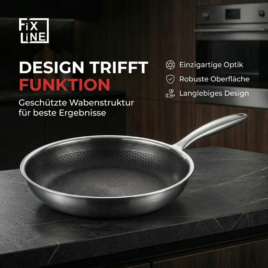 FIXLINE® Premium Wabenpfanne Ø20cm - alle Herdarten inkl. Induktion - kratzfeste Antihaftbeschichtung - Backofen bis 250℃ - edles Wabendesign - Allrounder Pfanne für jeden Einsatz
