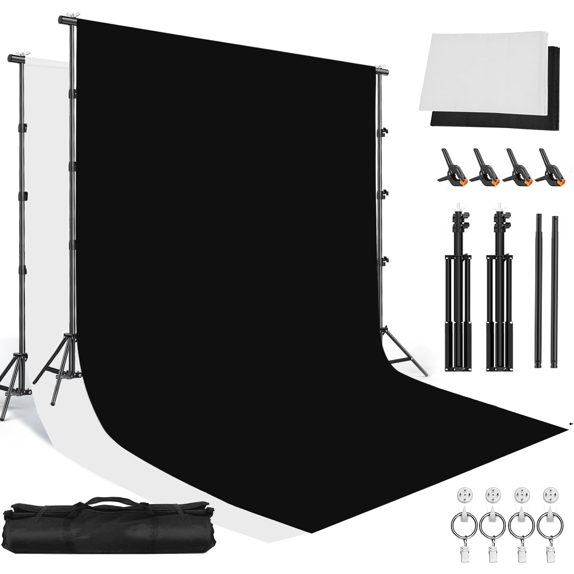 Stojak tła 2,6 x 3 m z białym i czarnym tłem Chromakey o wymiarach 2 x 3 m, regulowany zestaw systemu podtrzymującego tło, zacisk do fotografii, studia wideo, portret, fotografowanie produktu