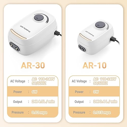 Miniatura 6 de Bomba de aire de acuario de 3 W6 W, aireador de acuario ajustable con 2 salidas, bomba de oxígeno súper potente y silenciosa para tanques de peces