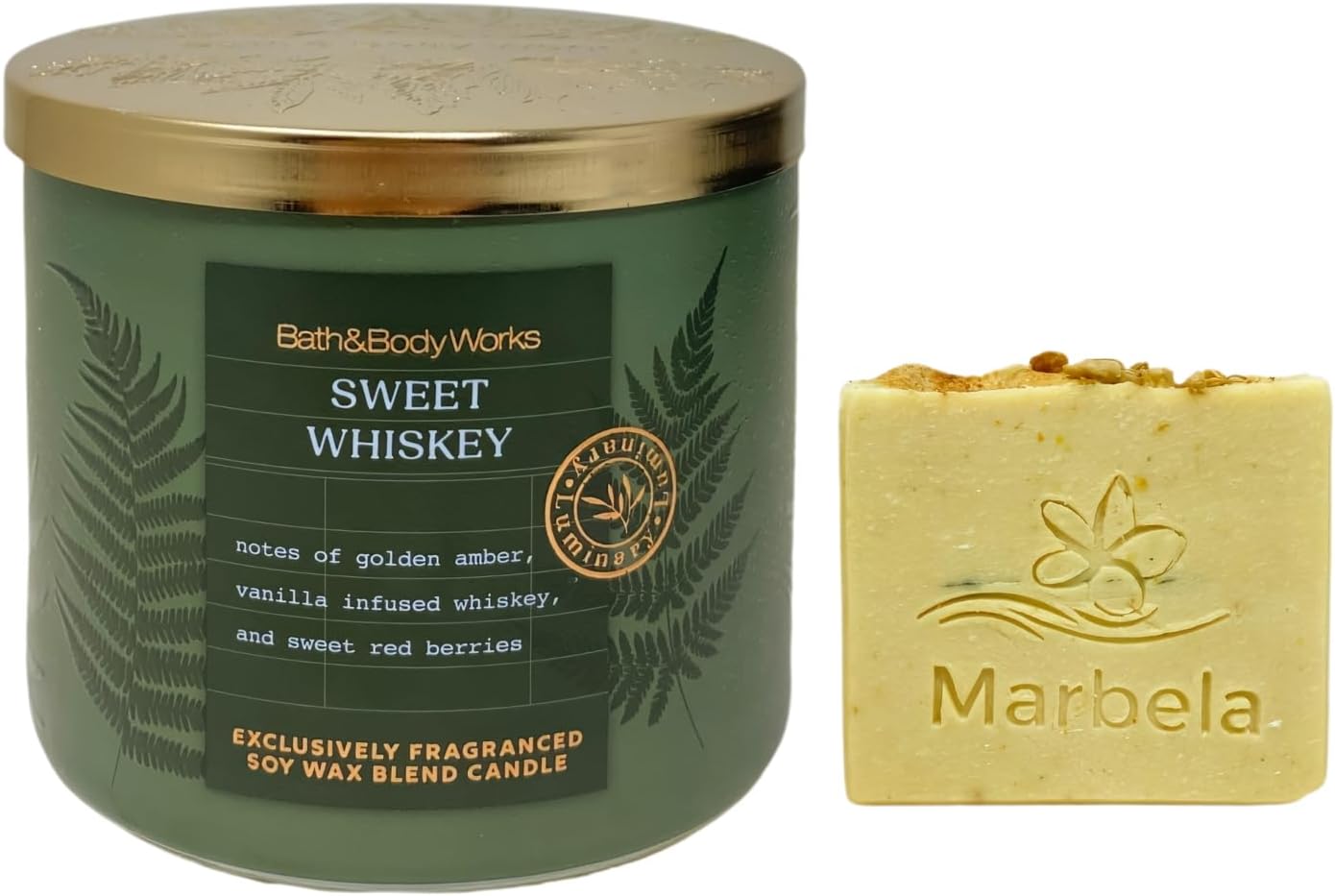 Bath & Body Works Sweet Whiskey 3-Wick Scented Candle with a Perfectly Peeled Bar Soap