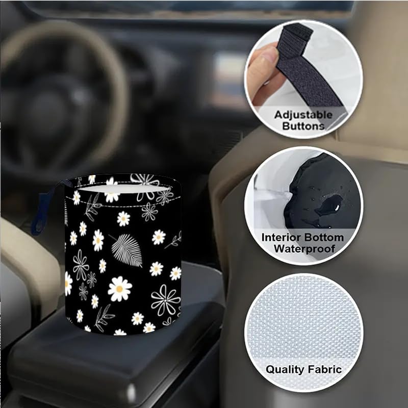 Image of Portable Reusable Waterproof Car Trash Bin, Multipurpose Vehicle Organizer, Road Trip Essentials (Leaves and Flowers)