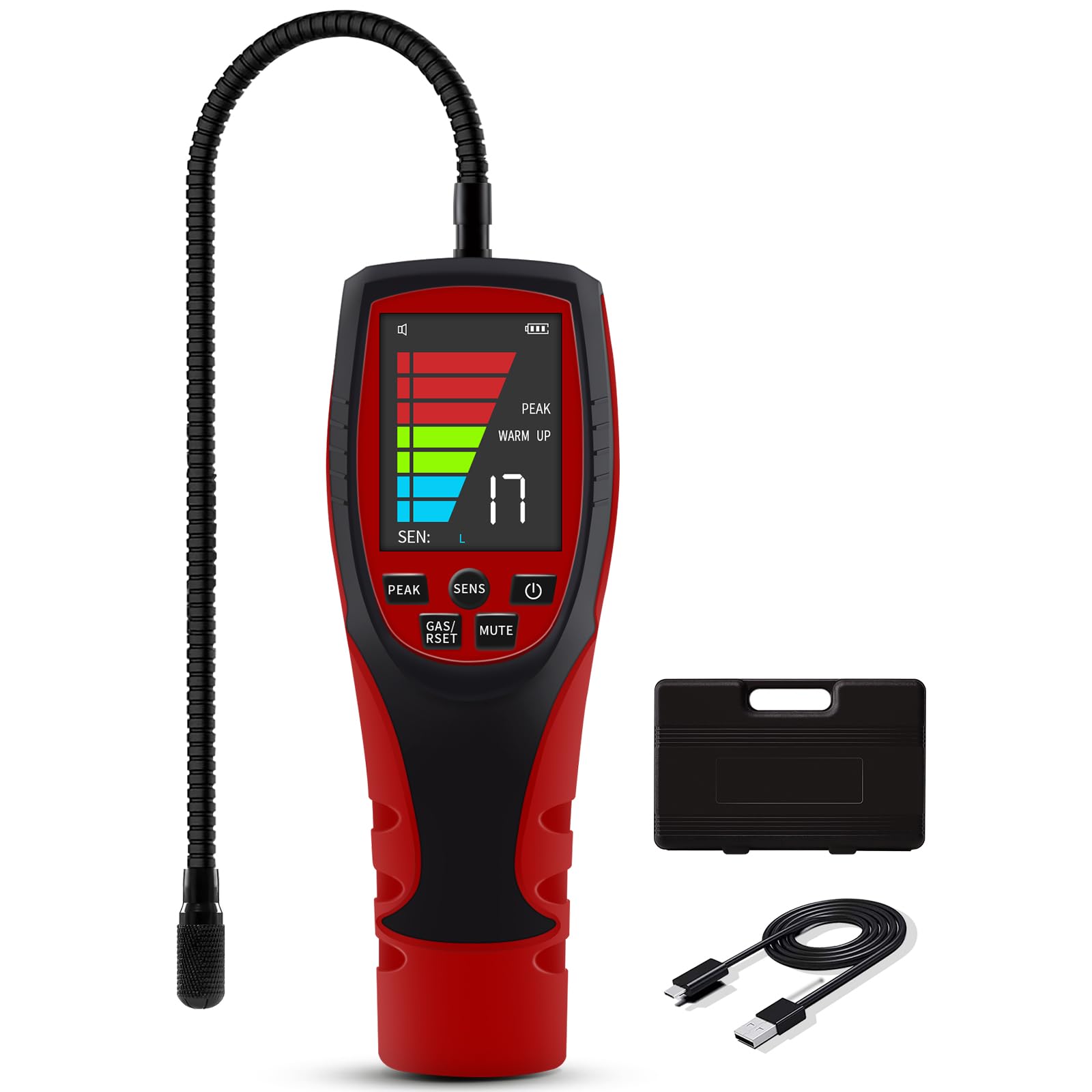 ALD-200 PRO 2-in-1 Gas-Leckdetektor für brennbares und kühlendes Gas, HVAC-Leckdetektor mit akustischem und visuellem Alarm, 40,6 cm Flexible Sonde, großes 6,6 cm Display, erkennt R32, R290, R134a