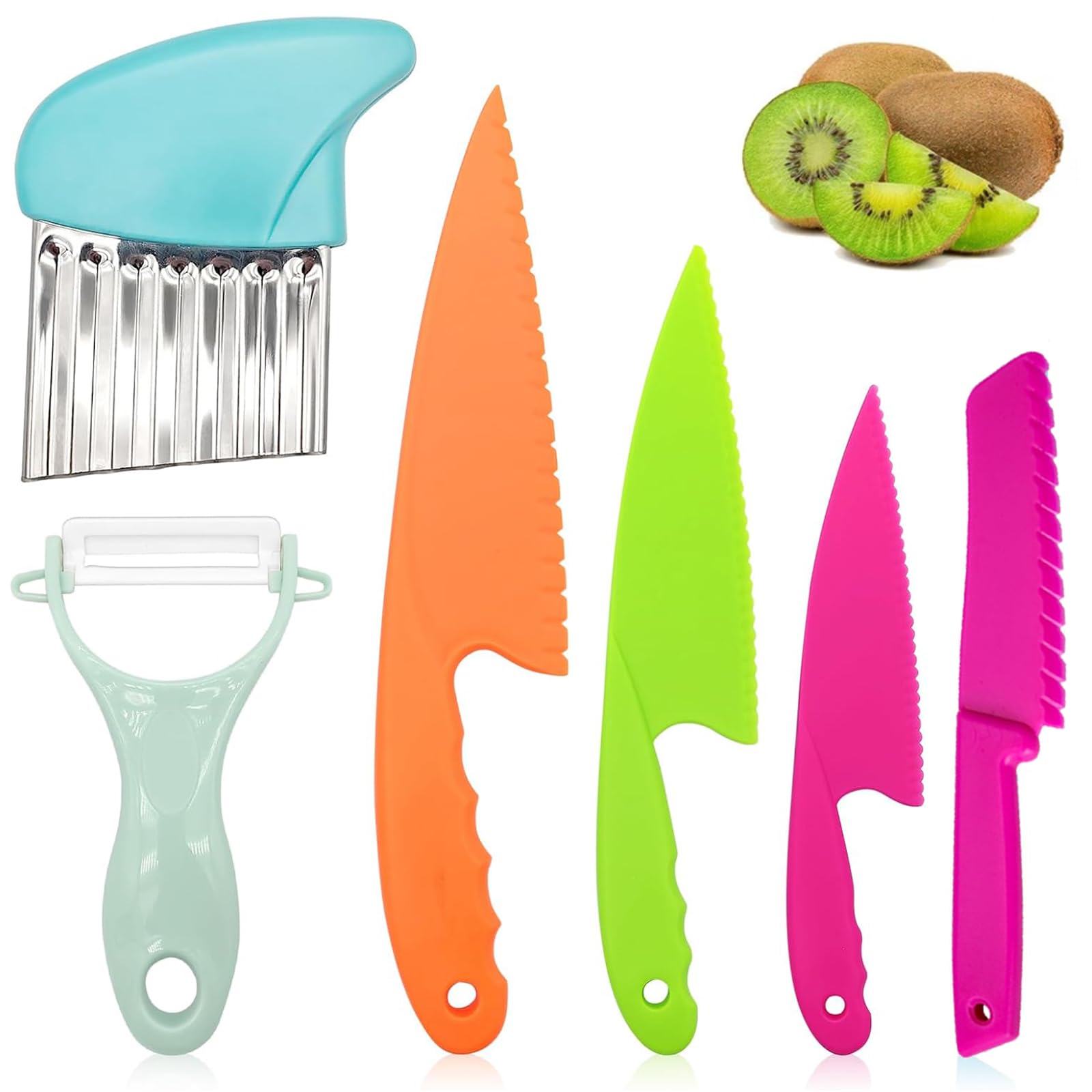 6-Piece Kids Knife Set for Real Cooking Kitchen Plastic Cooking Tools with Serrated Edges Toddler Knife Set with
