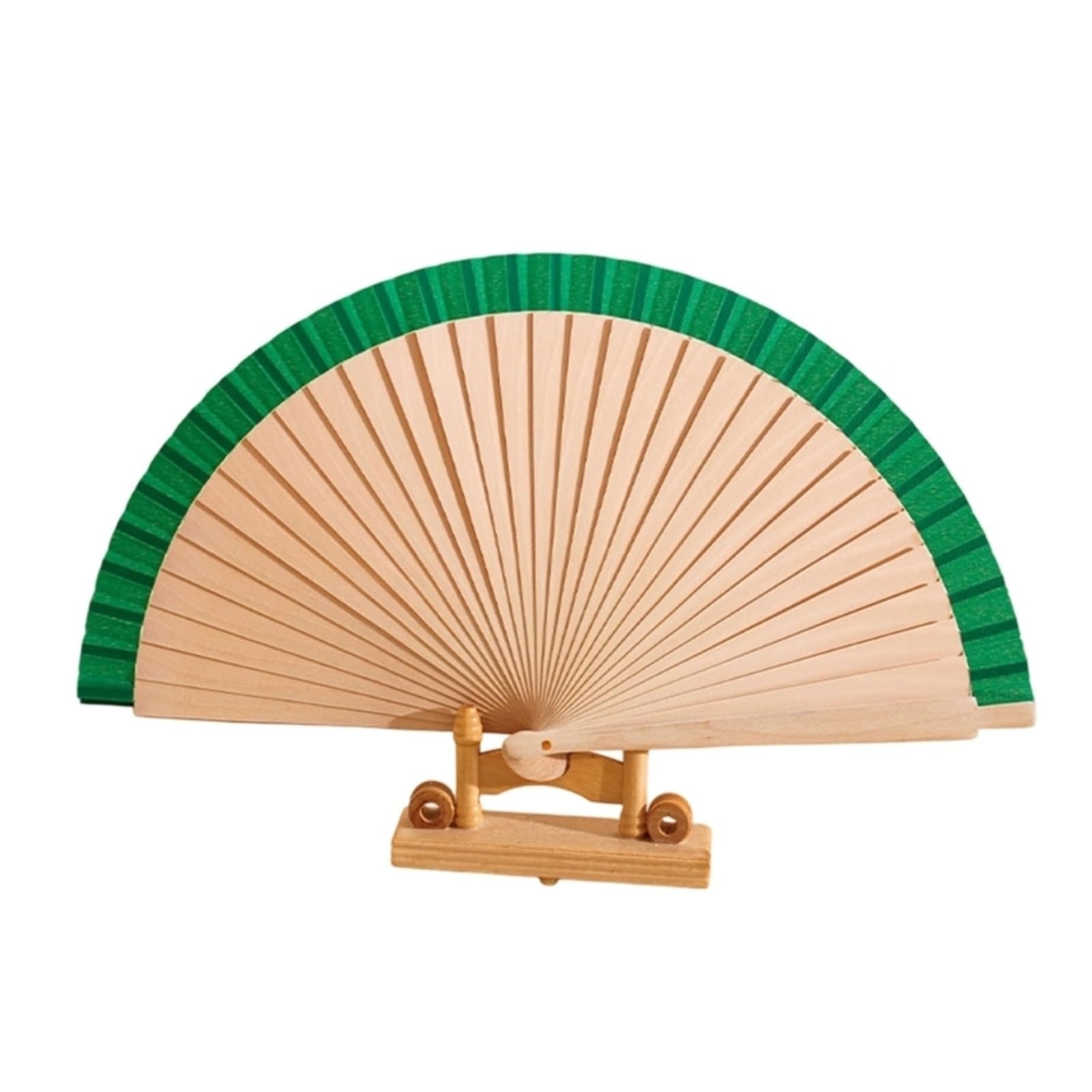 Zeahkri Folding Fans 4pcs Wooden Hand Fan Foldable Handheld Decorative,Photography Props for Wedding Performance Dancing(Green)