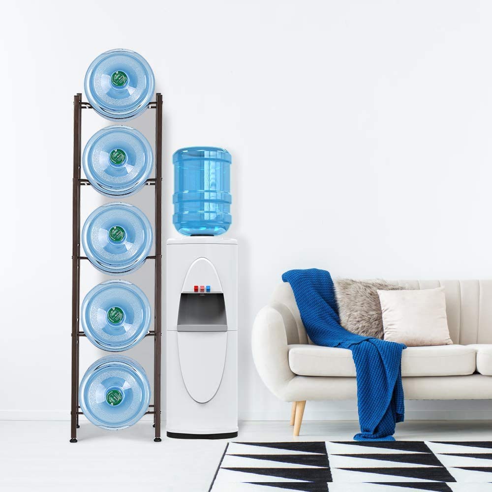 5 Gallon Water Jug Holder Water Bottle Storage Rack (4 Tier, Dark Brown)