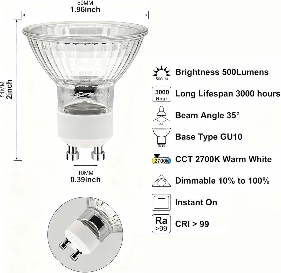Candle Warmer Lamp Bulb, GU10 Halogen Bulb 110-130V 50W, GU10+C, MR16 with Glass Cover, 2700K Warm White, Dimmable, Pack of 6