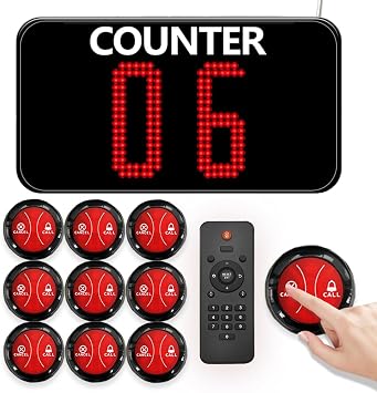 Take a Number System Wireless Queue Call System Show 2-Digit Counter Number for 10-Line Cashier Bank Window Doctor Room Supermarket Office Interview C12+A2 1+10