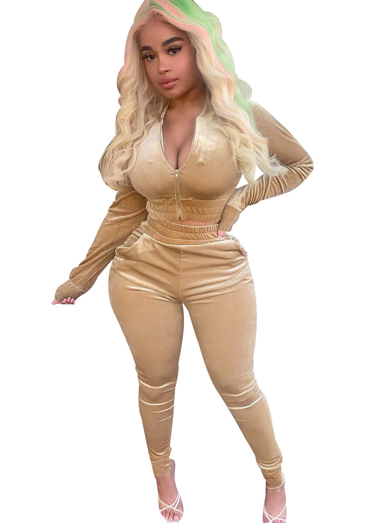 Womens Cropped Valour Tracksuit Set Zip Velure Tracksuits Women Piece  Casual Ladies Track Suits Bottoms Jogging Suits Loungewear Hoodie Sets