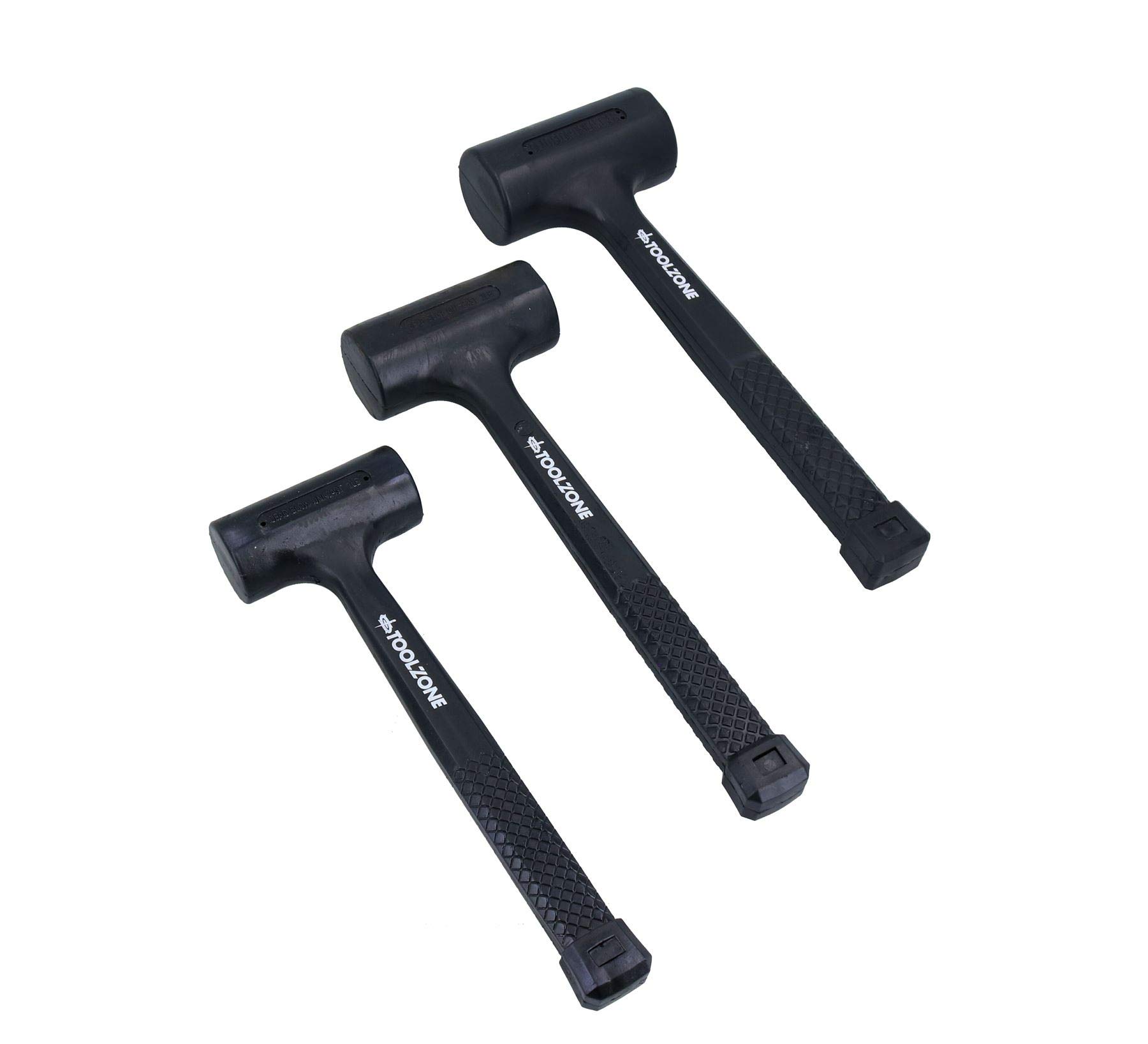 Ab Tools-Toolzone Black 3Pc Rubber Dead Blow Hammer Set Hammers Mallets 1Lb 2Lb 3Lb Shot Loaded