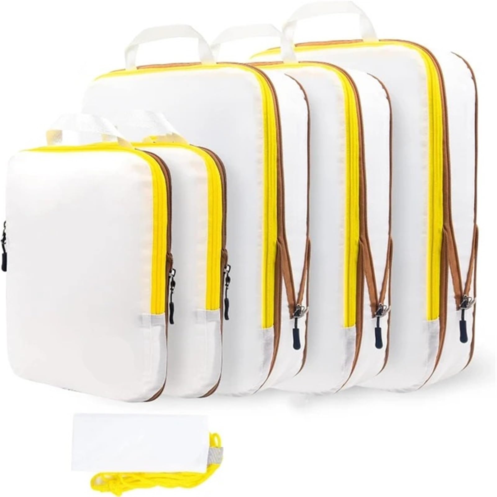 YILWPV Waterproof Compression Packing Cubes For Suitcases,Travel Essentials Expandable Portable Bag Organizer for Travel(WHITE 6pcs)