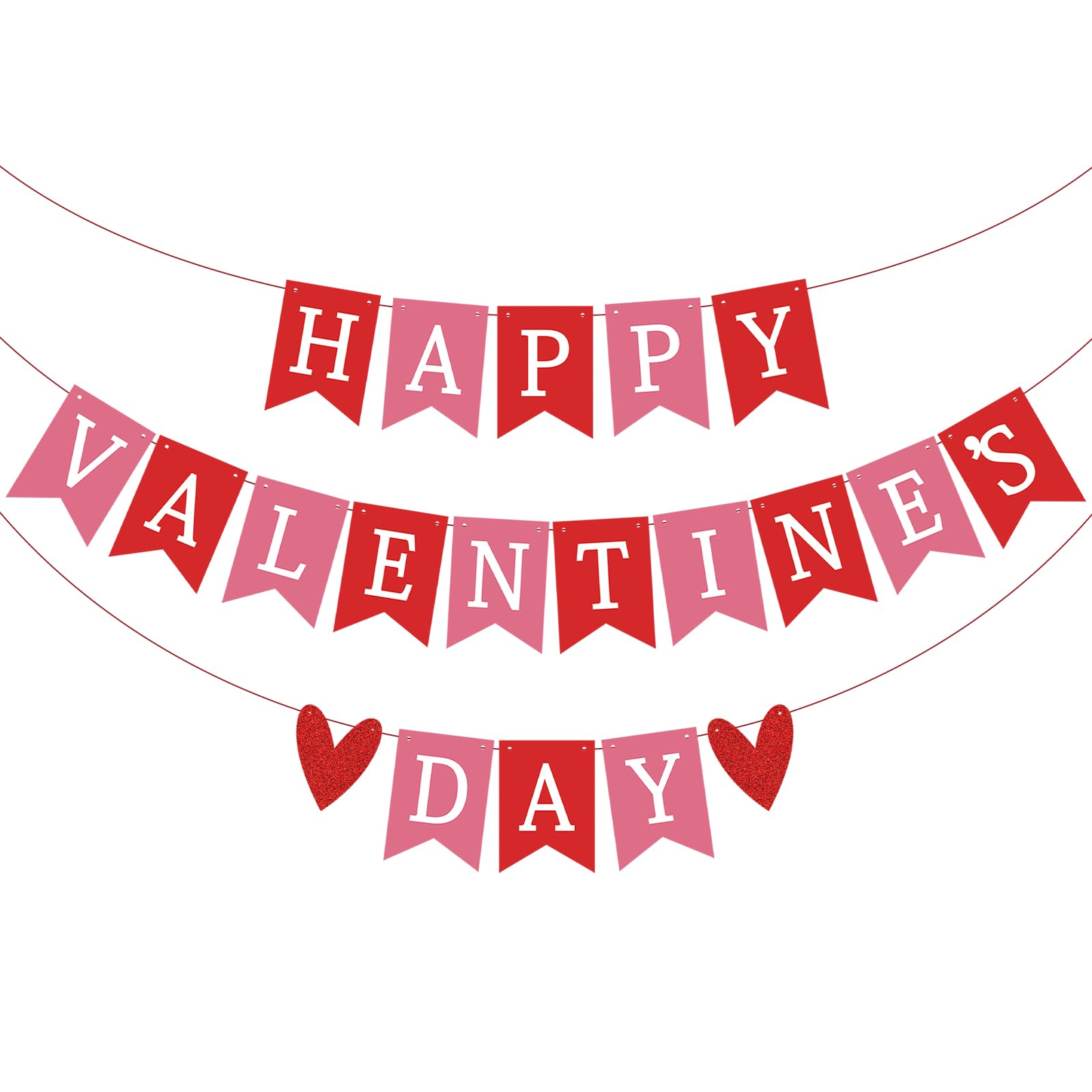 Happy Valentines Day Banner Red Pink Valentine's Day Decor Heart Garland Banner for Anniversary Wedding Valentines Day Party Decorations