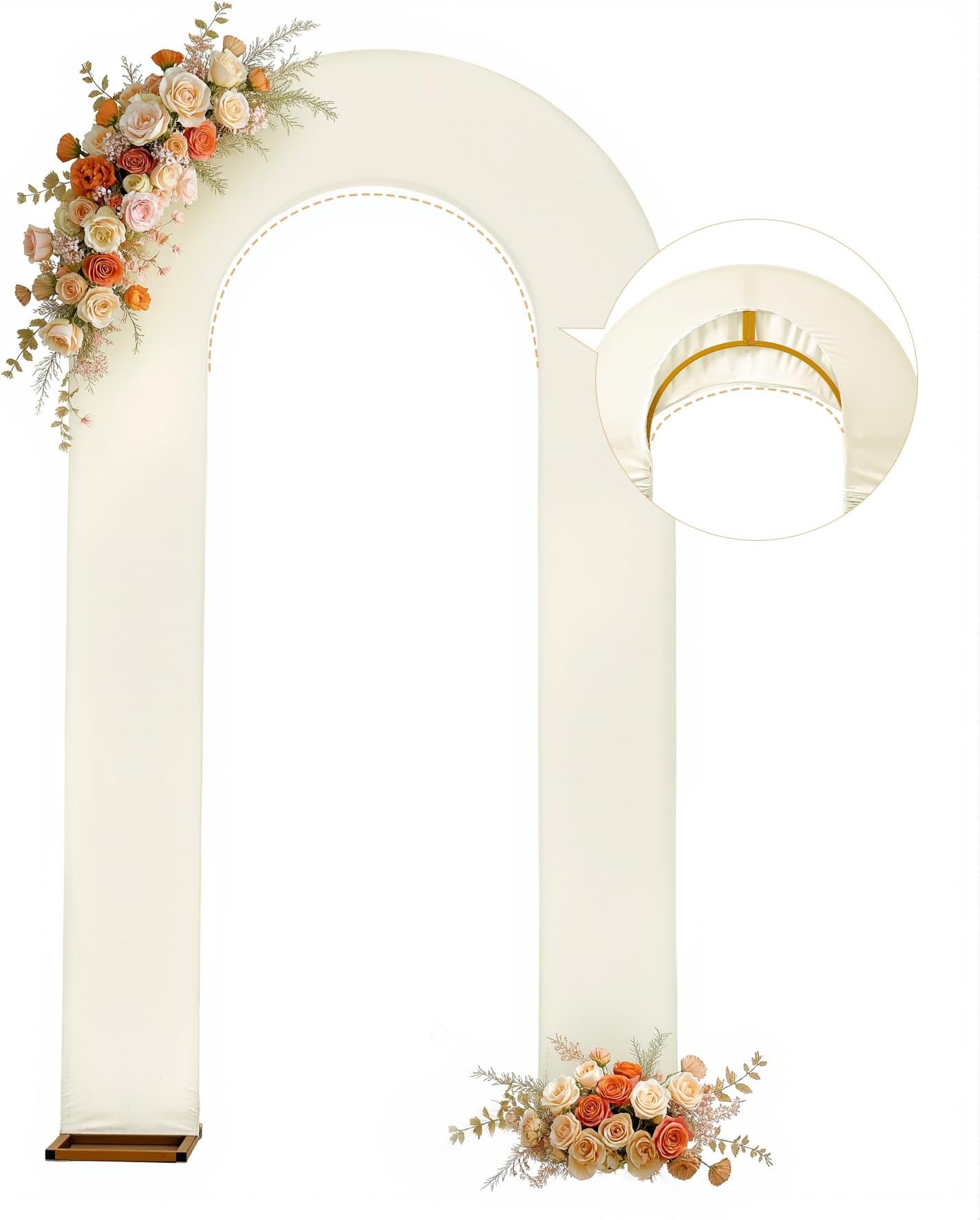 Upgraded 7.2FT Open Arch Backdrop Cover, Double-Sided U-Shaped Wedding Arch, Spandex Fitted Round Top Chiara Stand Cover for Birthday Party Baby Shower Banquet Decorations(Ivory)