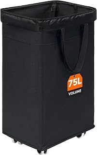 CHICVITA 75L Slim Laundry Hamper with Wheels and Removable Wash Bag, Black Rolling Basket with Handle for Laundry Room