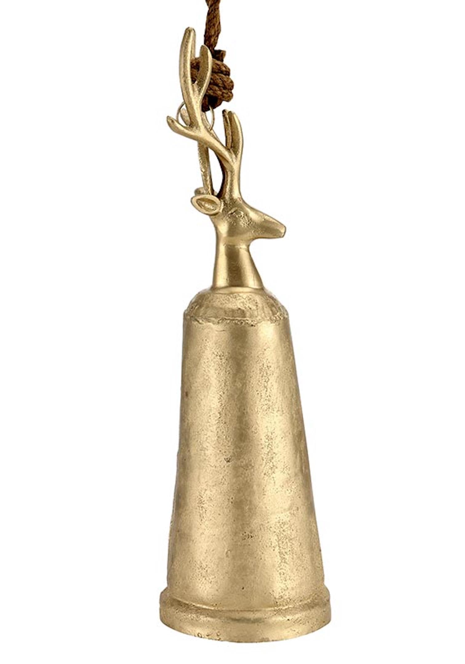 Santa Barbara Design Studio Champagne Platinum Decorative Bell Metal Reindeer Bell, Large, 14" Tall