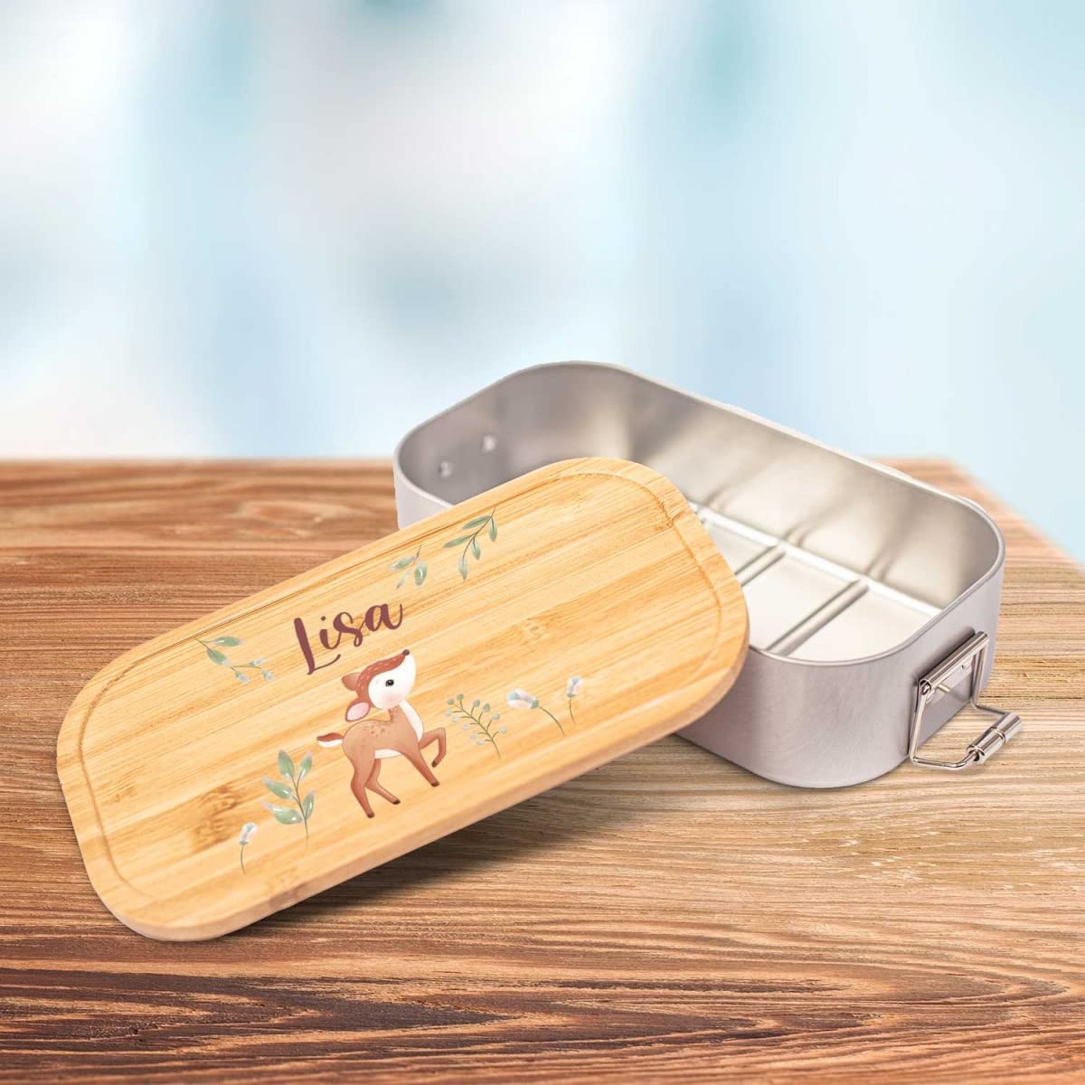 GRAVURZEILE Lunch Box Bambini In Acciaio Con Coperchio Bambù Stampato Ballerina - Personalizzabile - 5