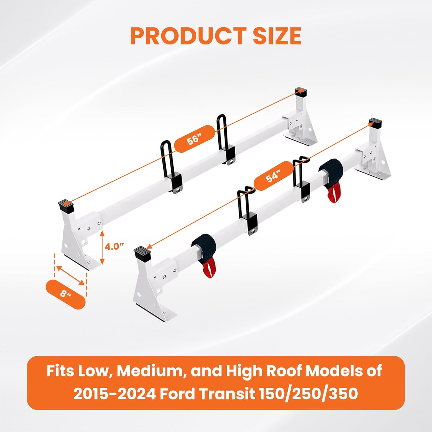 54" Cargo Van Roof Ladder Rack, Heavy Duty Steel Rack with 2 Crossbars, Fit for Ford Transit 2015–2024 Transit 150/250/350 Low/Mid/High Roof Cargo Vans, 500 lbs Load Capacity