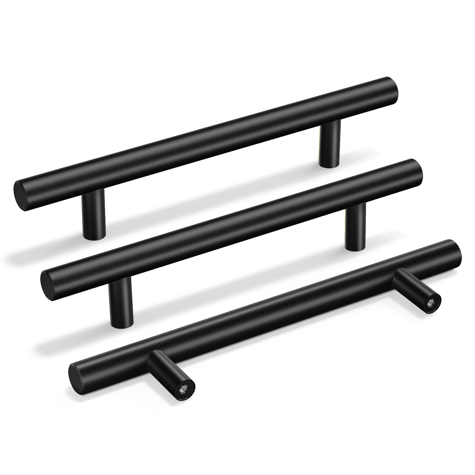 Goldenwarm 15 Pack Black Kitchen Handles 160mm Hole Center Black Cupboard Door Handles Stainless Steel