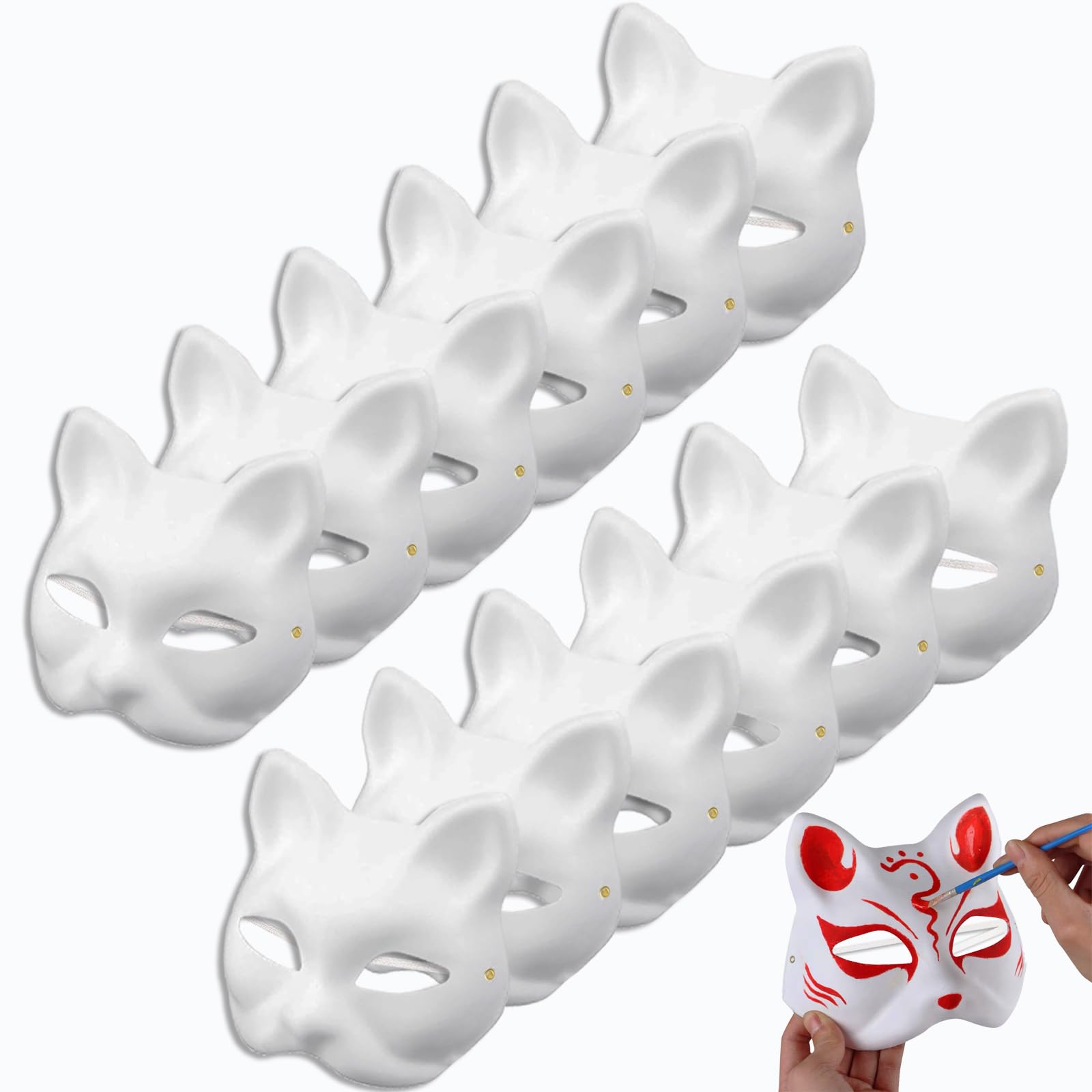 12 PCS Cat Mask Therian White Paper Blank Hand painted Animal Cosplay Mask,Customizable White Cat Mask for Adults and Kids,DIY Blank Face Mask for Masquerade,Halloween Party(12)