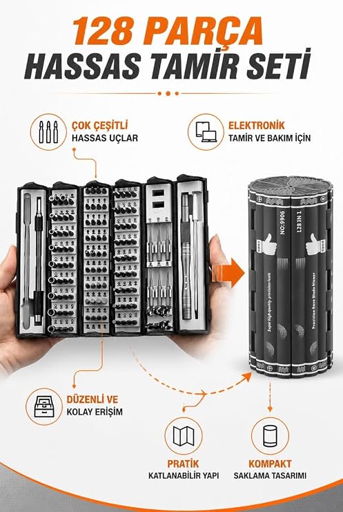 Busstier 128 Parça Hassas Tornavida Seti, Elektronik Tamir ve Bakım İçin Çok Uçlu Hassas El Aleti Seti, Taşınabilir Kutulu