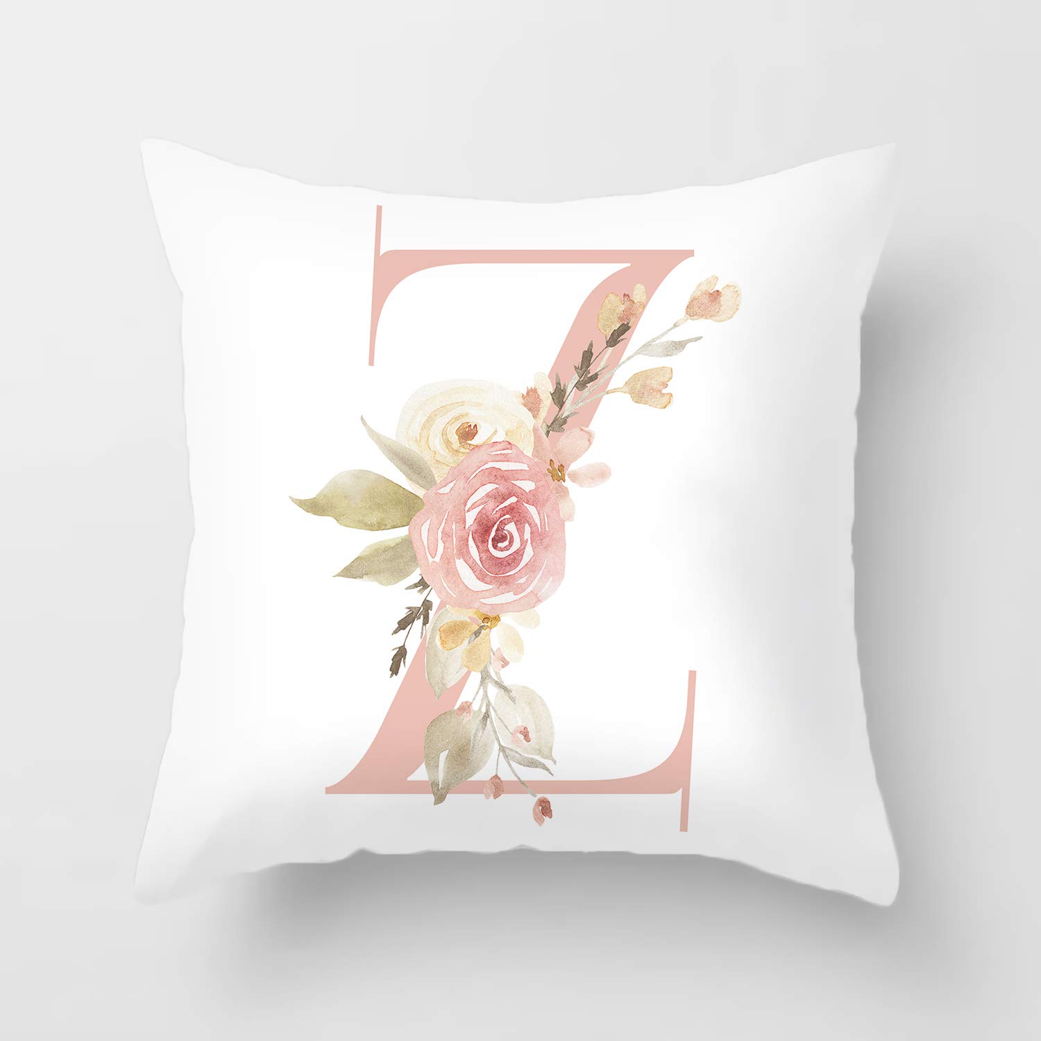 YeeJu Alphabet Z Decorative Throw Pillow Covers English Letters Floral Pillow Covers White Velvet Soft Square Initial Cushion Covers Outdoor Sofa
