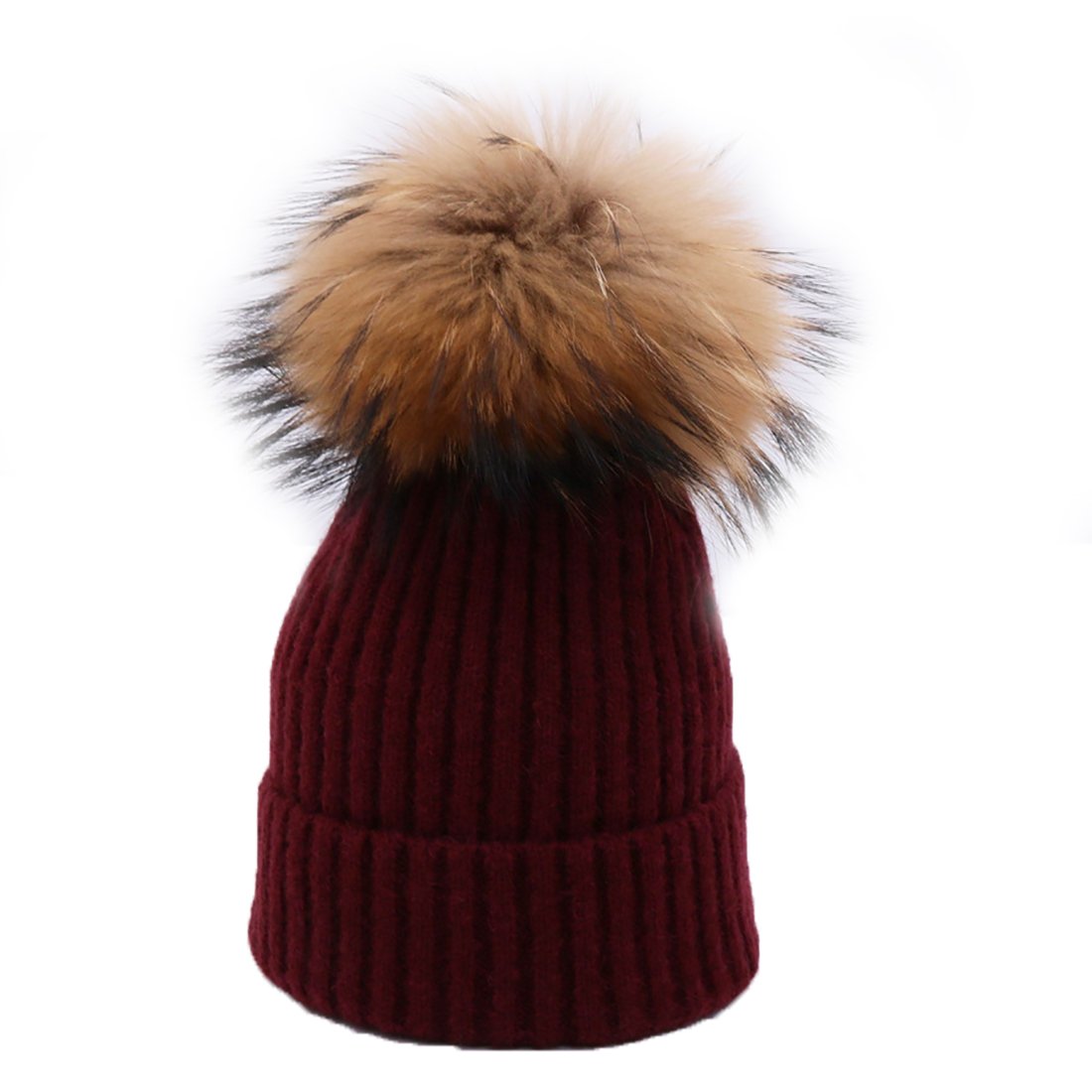 Unisex zimowa futrzana czapka z pomponem damska dziewczęca dzianinowa luźna czapka beanie