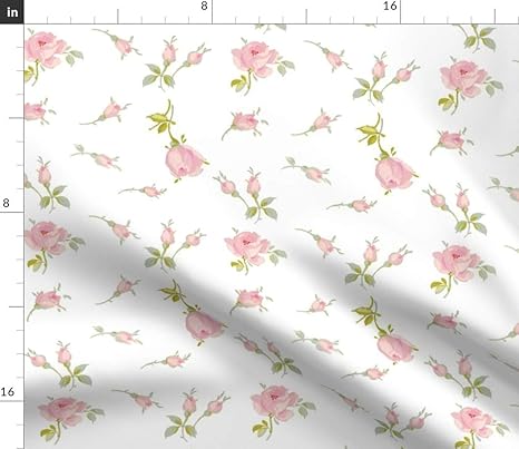 Amazon Com Spoonflower Fabric Pink White Shabby Chic Roses Green Printed On Petal Signature Cotton Fabric By The Yard Sewing Quilting Apparel Crafts Decor